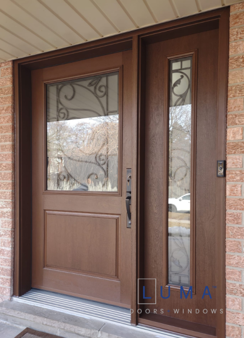 secure stylish fiberglass door with iron glass