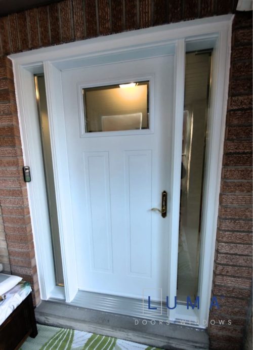 white steel single door sidelites glass insert