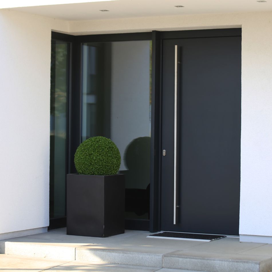 black fiberglass entry door