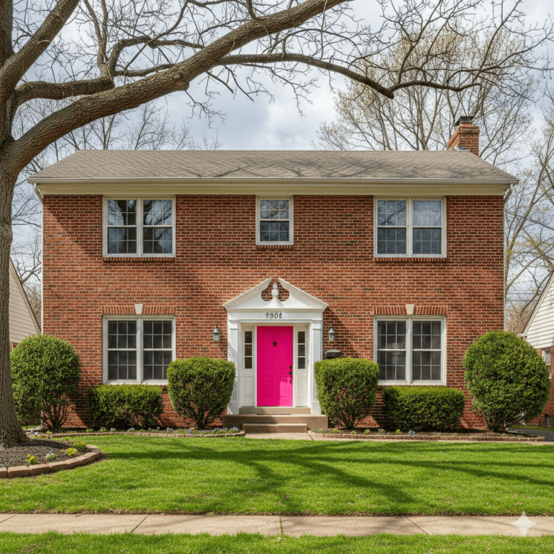 Pale pink front door lacking curb appeal. Pale pink front door lacking curb appeal.