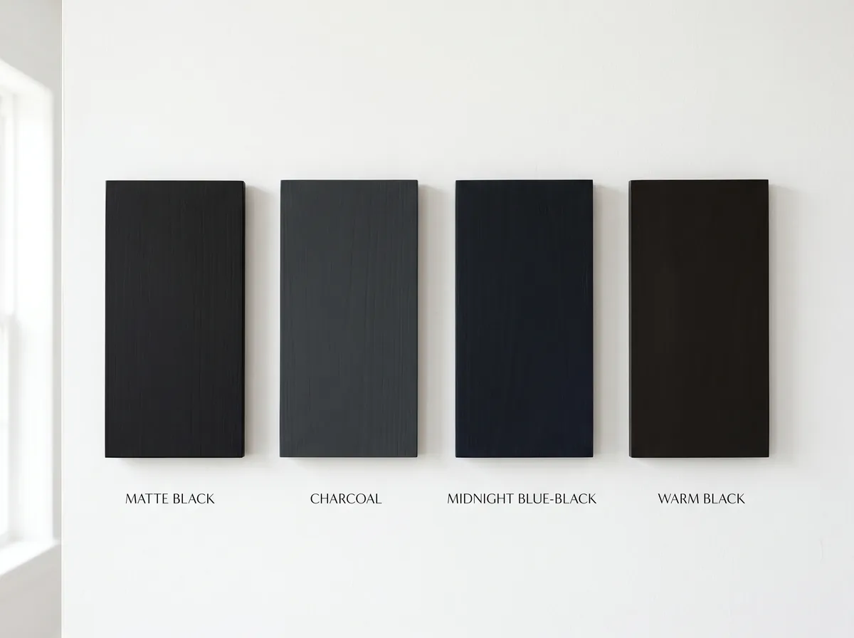 Black exterior door shown with light grey, white, and warm beige house colours for comparison