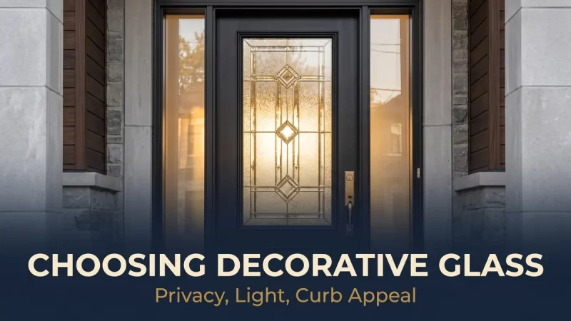 Choosing decorative glass for front door banner showing a leaded glass insert with brass caming on a modern entry door