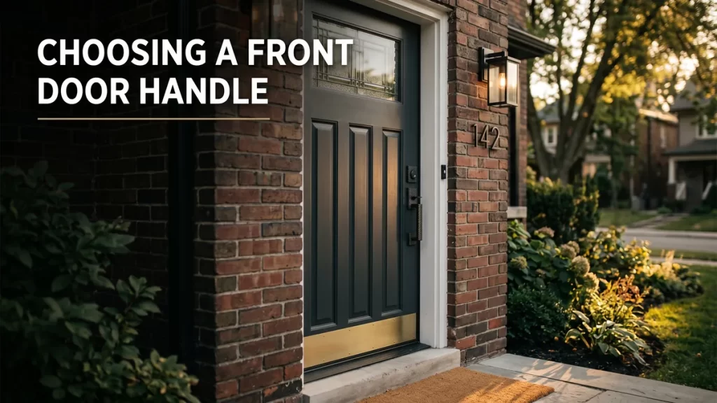 Choosing a front door handle, a stylish matte black handleset on a Toronto home entry door