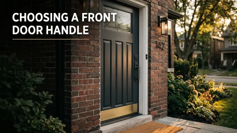 Choosing a front door handle, a stylish matte black handleset on a Toronto home entry door