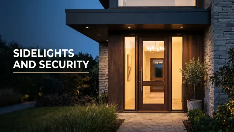 Sidelights and security, a front entry door flanked by two tall glass sidelight panels at dusk