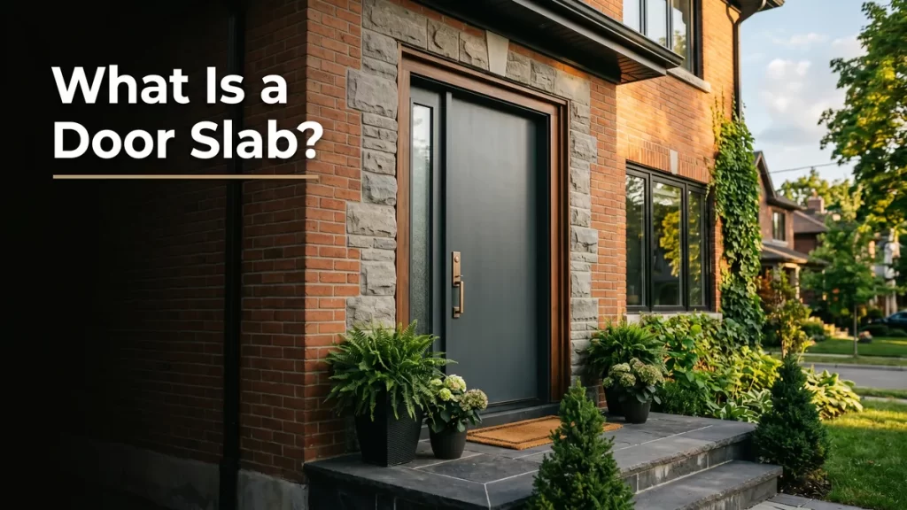 What is a door slab, a modern fiberglass front entry door on a GTA home exterior